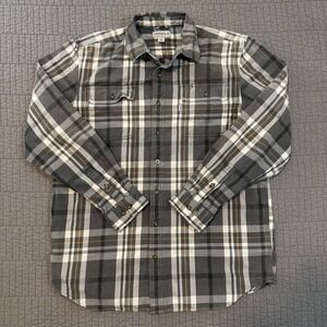 Carhartt Flannel Shirt Mens Large Tall Gray Plaid Button Original Fit Workwear